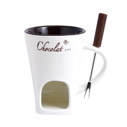 Fondue Mug, Chocolate Fondue Mug, Chocolate Melting Cup with Fork, Melting Love Cup Melting Chocolate Mug Fondue Heated with a Tealight, Warmer Mug for Candy Snack Caramel Party (Red)