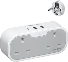 UK to European Plug Adapter, VINTAR Travel Adapter with 2 UK AC Outlets & 3 USB Ports (2A1C), Grounded Schuko Type E/F Plug for Germany, France, Spain, Italy, Netherlands
