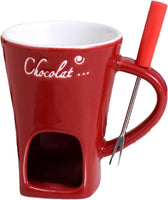Fondue Mug, Chocolate Fondue Mug, Chocolate Melting Cup with Fork, Melting Love Cup Melting Chocolate Mug Fondue Heated with a Tealight, Warmer Mug for Candy Snack Caramel Party (Red)