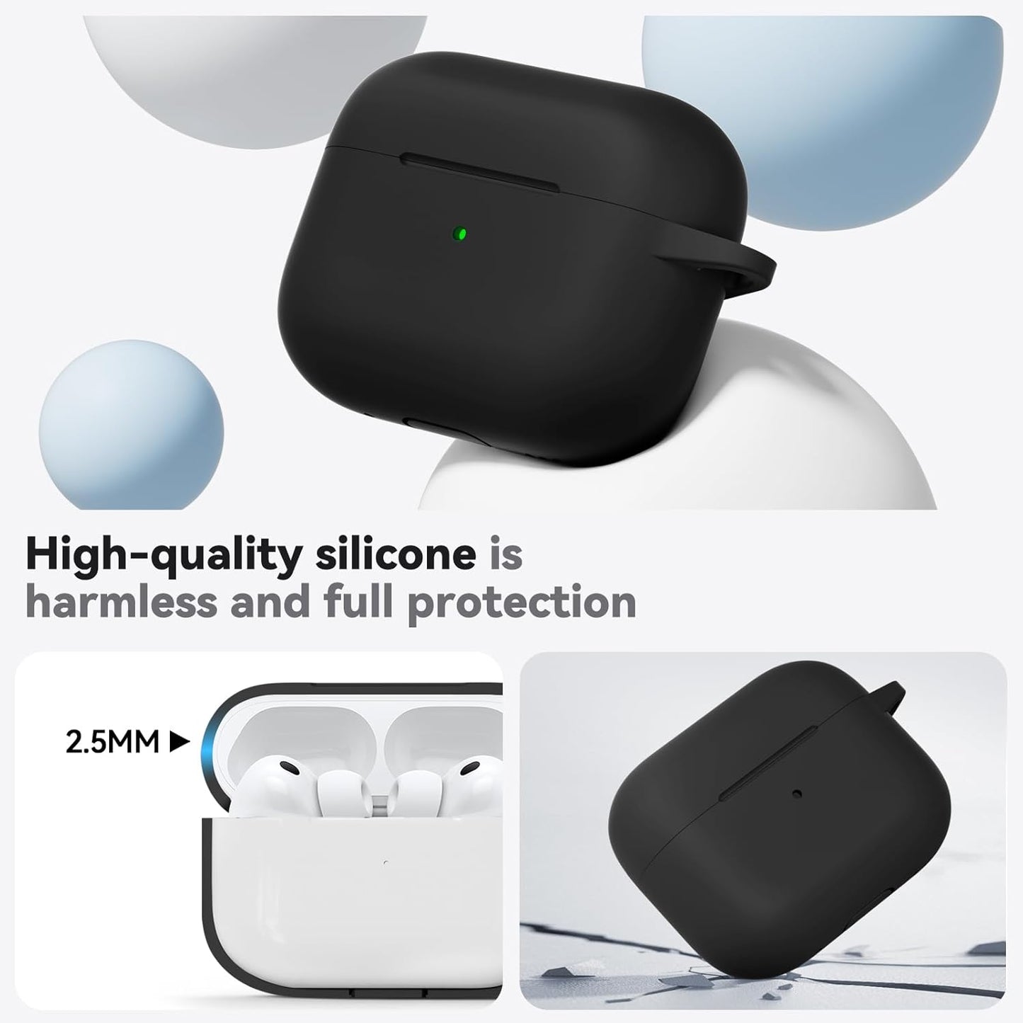 Inesore Compatible with AirPods Pro 3 Case with Cleaning Kit, Silicone Protective Case Cover for Apple Air Pods Pro 3rd (2025), Unisex Design - Black