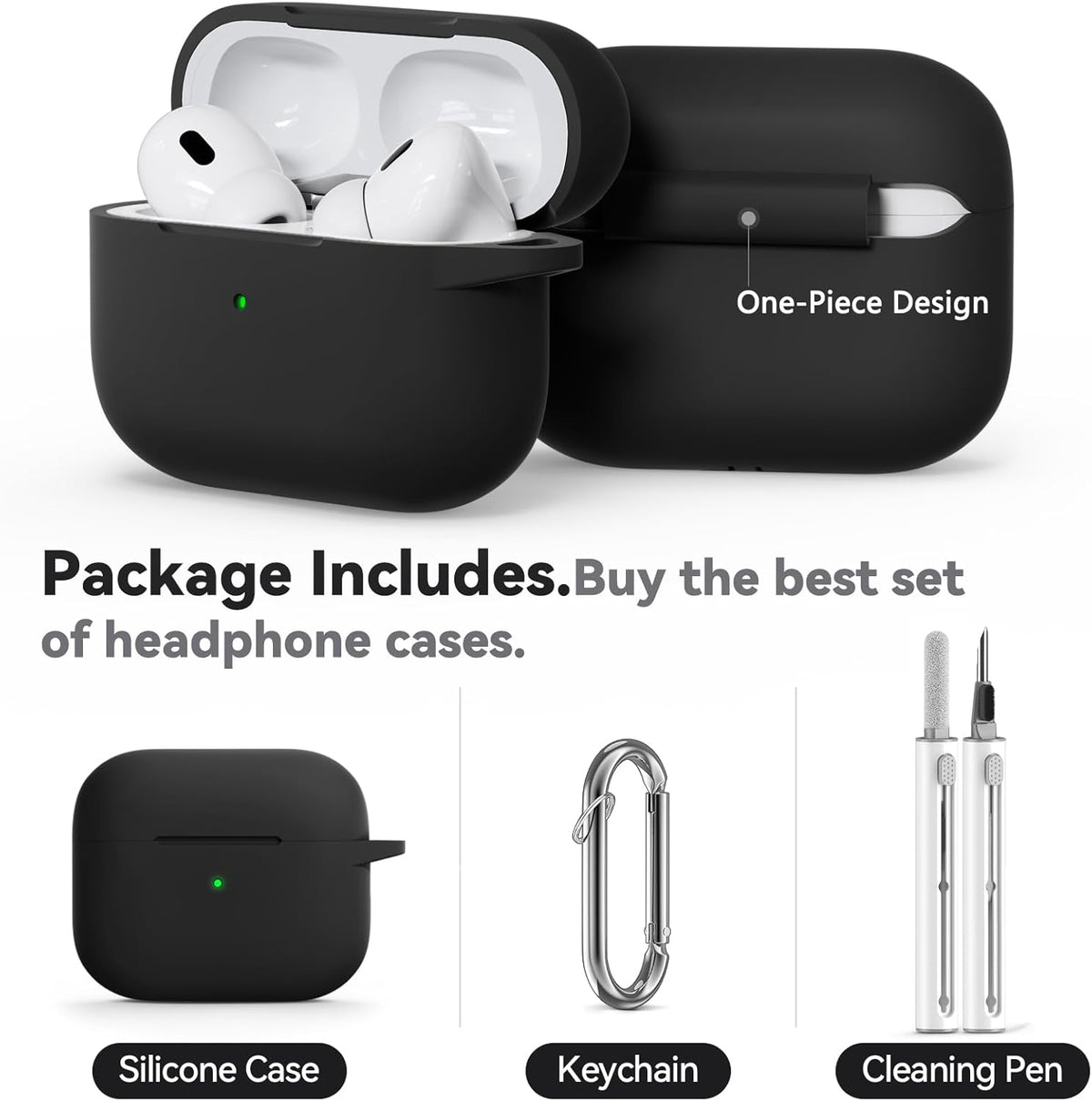 Inesore Compatible with AirPods Pro 3 Case with Cleaning Kit, Silicone Protective Case Cover for Apple Air Pods Pro 3rd (2025), Unisex Design - Black