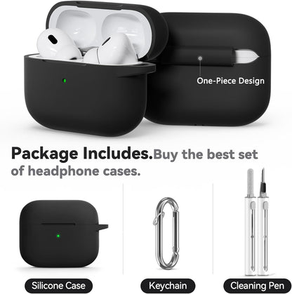 Inesore Compatible with AirPods Pro 3 Case with Cleaning Kit, Silicone Protective Case Cover for Apple Air Pods Pro 3rd (2025), Unisex Design - Black