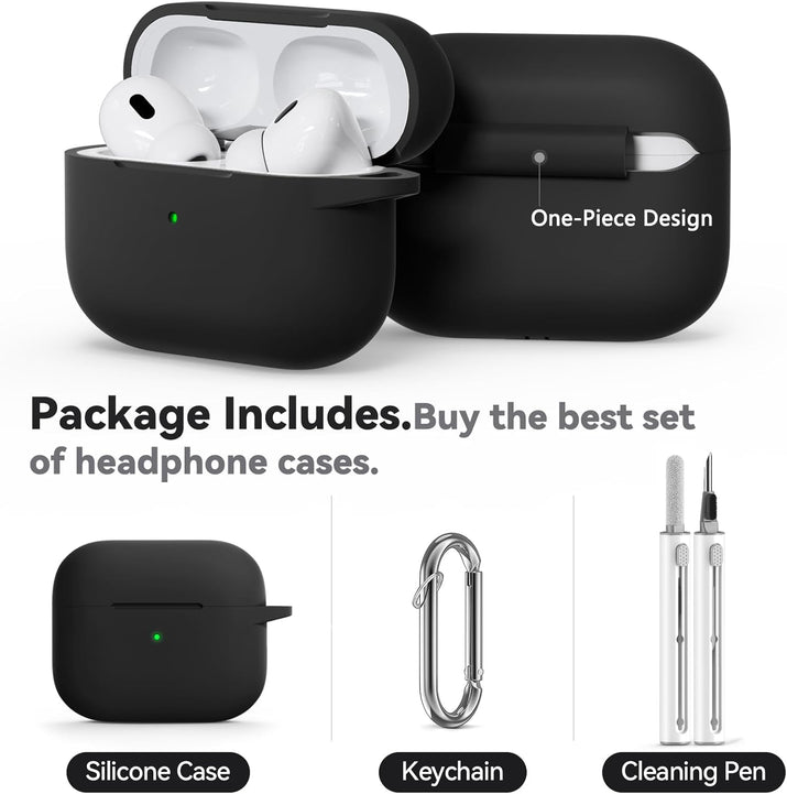 Inesore Compatible with AirPods Pro 3 Case with Cleaning Kit, Silicone Protective Case Cover for Apple Air Pods Pro 3rd (2025), Unisex Design - Black