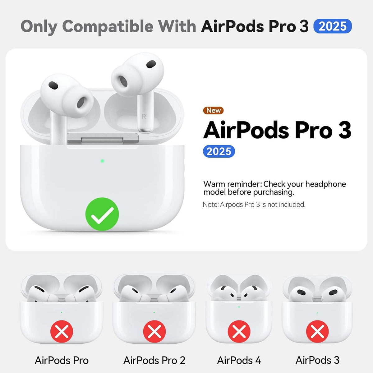 Inesore Compatible with AirPods Pro 3 Case with Cleaning Kit, Silicone Protective Case Cover for Apple Air Pods Pro 3rd (2025), Unisex Design - Black