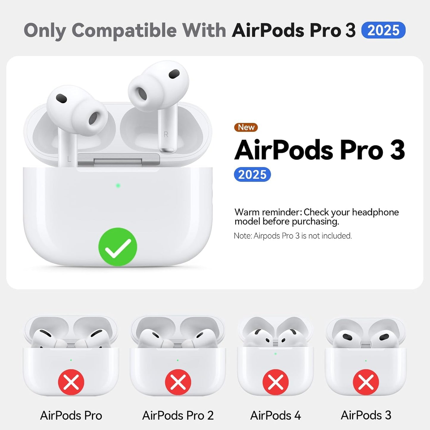 Inesore Compatible with AirPods Pro 3 Case with Cleaning Kit, Silicone Protective Case Cover for Apple Air Pods Pro 3rd (2025), Unisex Design - Black