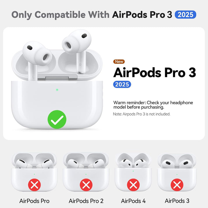 Inesore Compatible with AirPods Pro 3 Case with Cleaning Kit, Silicone Protective Case Cover for Apple Air Pods Pro 3rd (2025), Unisex Design - Black