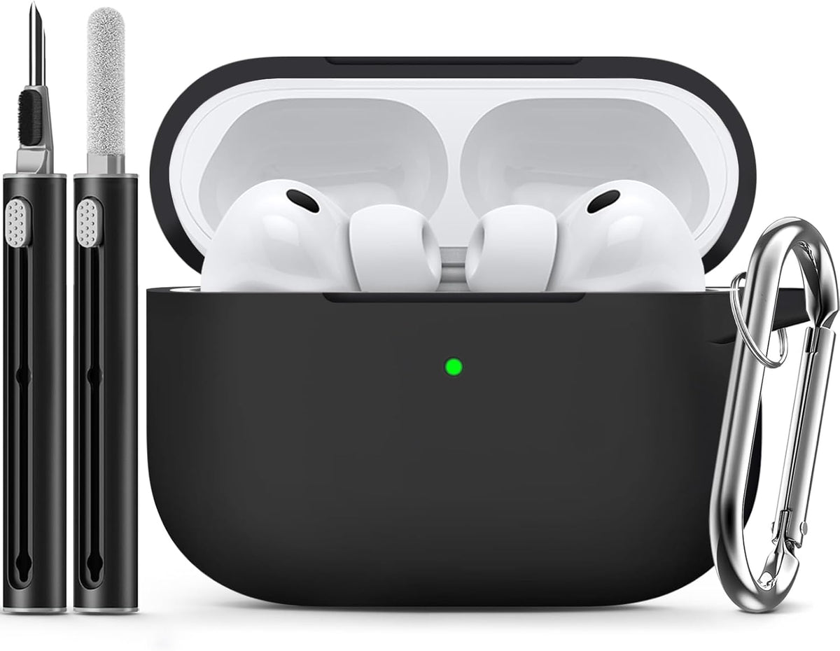 Inesore Compatible with AirPods Pro 3 Case with Cleaning Kit, Silicone Protective Case Cover for Apple Air Pods Pro 3rd (2025), Unisex Design - Black