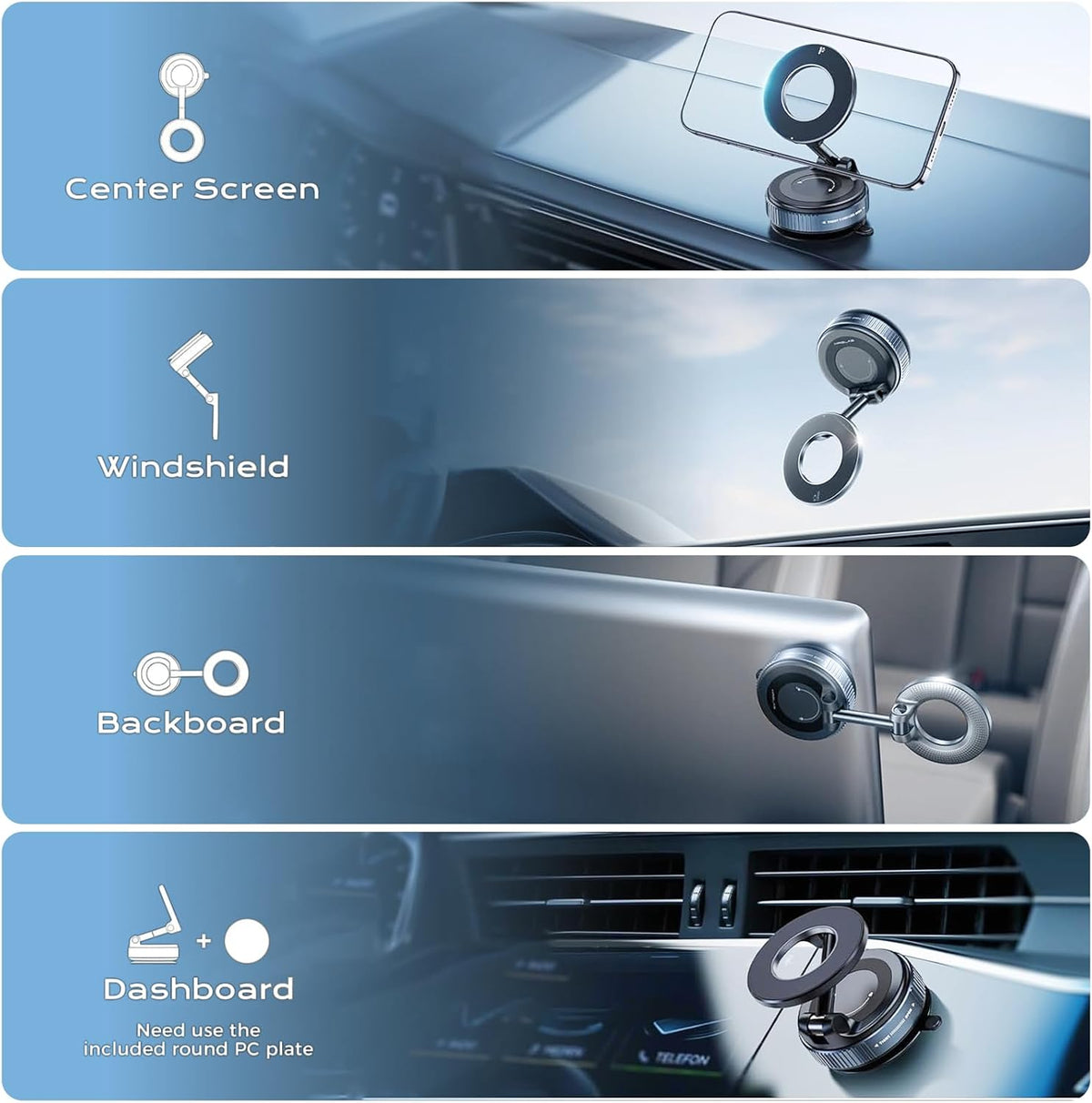 Lichamp Vacuum Magnetic Phone Holder for Car Suction Phone Mount 360° Rotation Adjustable & Foldable Strong Magnetic Suction for iPhone17/16/15/14/13/12 Pro/Pro Max on Mirror, Smooth Surface