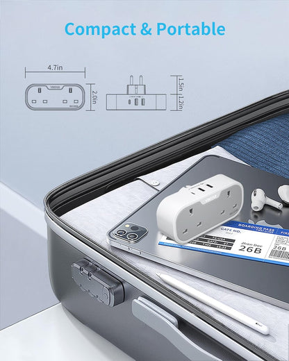 UK to European Plug Adapter, VINTAR Travel Adapter with 2 UK AC Outlets & 3 USB Ports (2A1C), Grounded Schuko Type E/F Plug for Germany, France, Spain, Italy, Netherlands