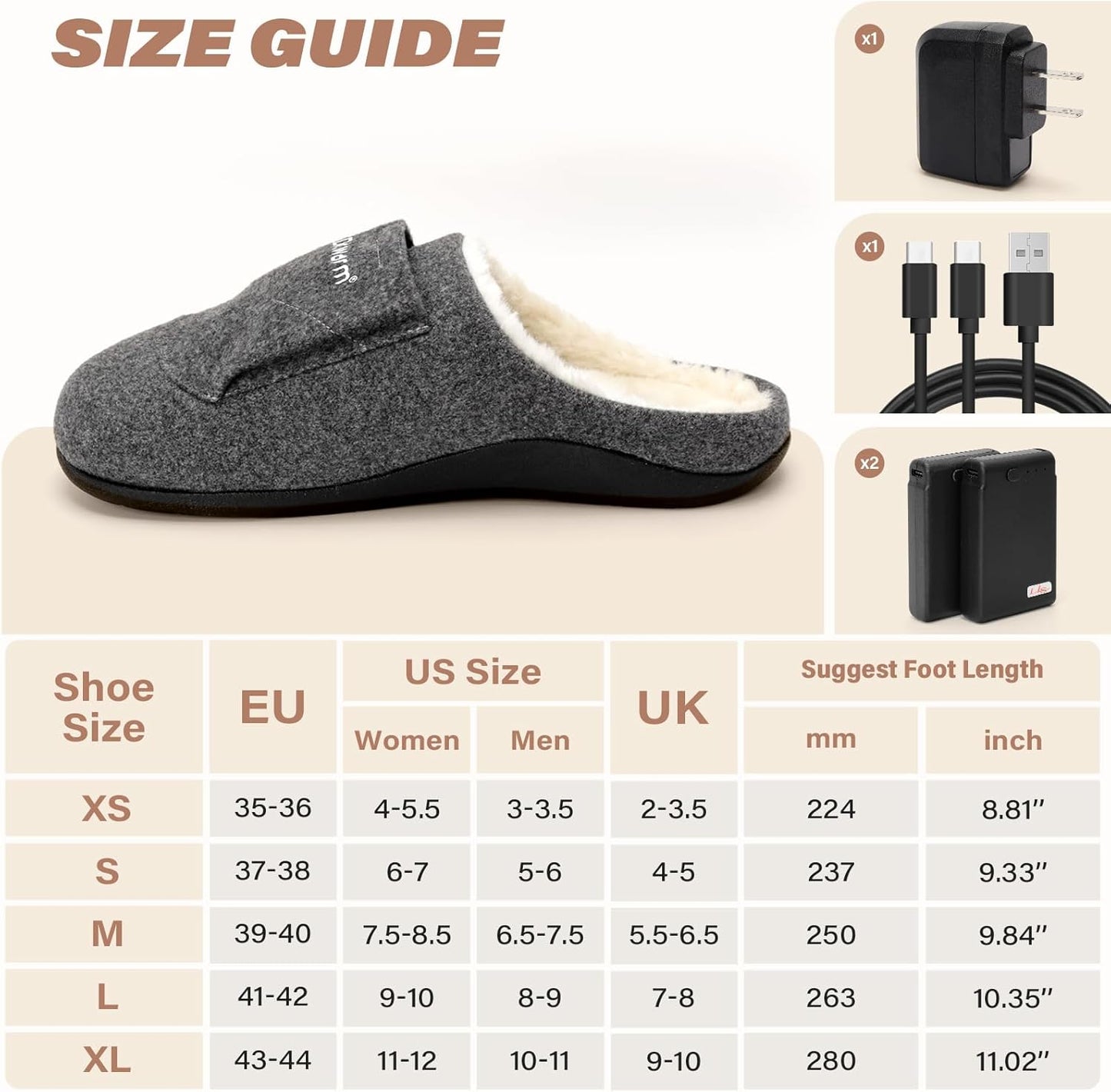 Dr.warm Electric Heated Slippers, Unisex Heating Slipper Winter with Rechargeable Battery for Women Men