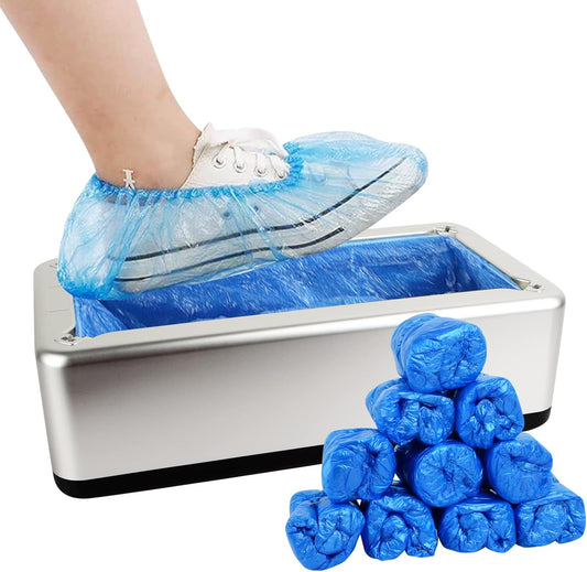 Automatic Shoe Cover Dispenser, Portable Shoe Cover Dispenser with Disposable Plastic Boots and Shoe Covers for Home, Office, Factory (200 PCS)