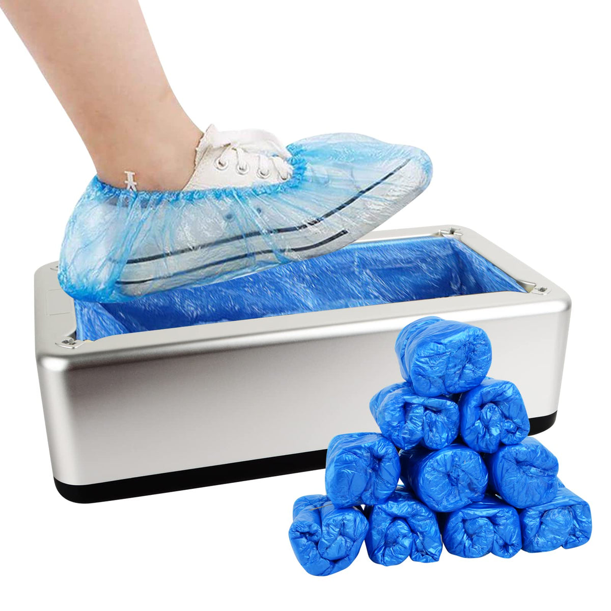 Automatic Shoe Cover Dispenser, Portable Shoe Cover Dispenser with Disposable Plastic Boots and Shoe Covers for Home, Office, Factory (200 PCS)