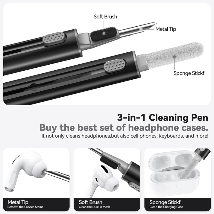 Inesore Compatible with AirPods Pro 3 Case with Cleaning Kit, Silicone Protective Case Cover for Apple Air Pods Pro 3rd (2025), Unisex Design - Black