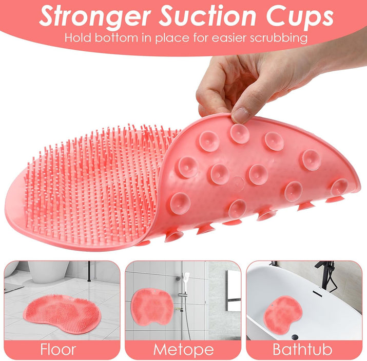Foot Scrubber Mat,Silicone Foot Scrubber for Shower,Feet Washer for Shower Floor with Non-Slip Suction Cups,Exfoliating Bath Wash Pad,Feet and Back Scrubbers for Showers Floor, Pink