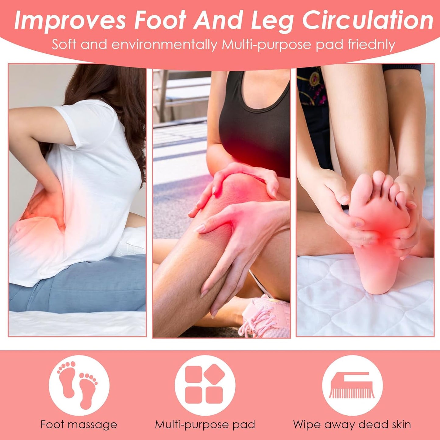 Foot Scrubber Mat,Silicone Foot Scrubber for Shower,Feet Washer for Shower Floor with Non-Slip Suction Cups,Exfoliating Bath Wash Pad,Feet and Back Scrubbers for Showers Floor, Pink