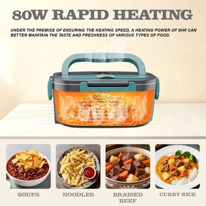 Buddew Electric Lunch Box 80W Lunch Heater for Adults, 12/24/110-230V Portable Food Warmer for Travel & Work, 1.5L, Loncheras para Hombres de Trabajo (Green)