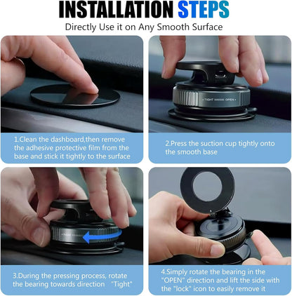 Lichamp Vacuum Magnetic Phone Holder for Car Suction Phone Mount 360° Rotation Adjustable & Foldable Strong Magnetic Suction for iPhone17/16/15/14/13/12 Pro/Pro Max on Mirror, Smooth Surface