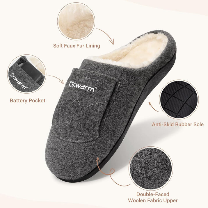 Dr.warm Electric Heated Slippers, Unisex Heating Slipper Winter with Rechargeable Battery for Women Men