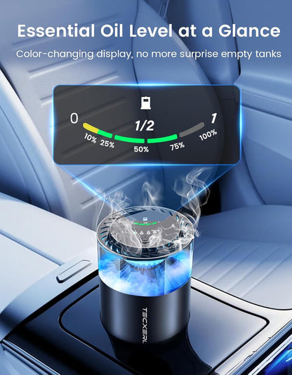 Car Diffuser Air Freshener with Smart Spray Modes, 1600 Sprays, USB-C Rechargeable, Auto On/Off, Essential Oil Level Indicator, 650mAh Battery, 2 Signature Scents, Ambient Light