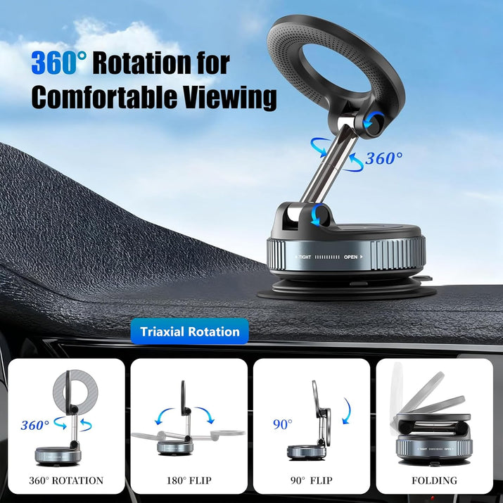 Lichamp Vacuum Magnetic Phone Holder for Car Suction Phone Mount 360° Rotation Adjustable & Foldable Strong Magnetic Suction for iPhone17/16/15/14/13/12 Pro/Pro Max on Mirror, Smooth Surface