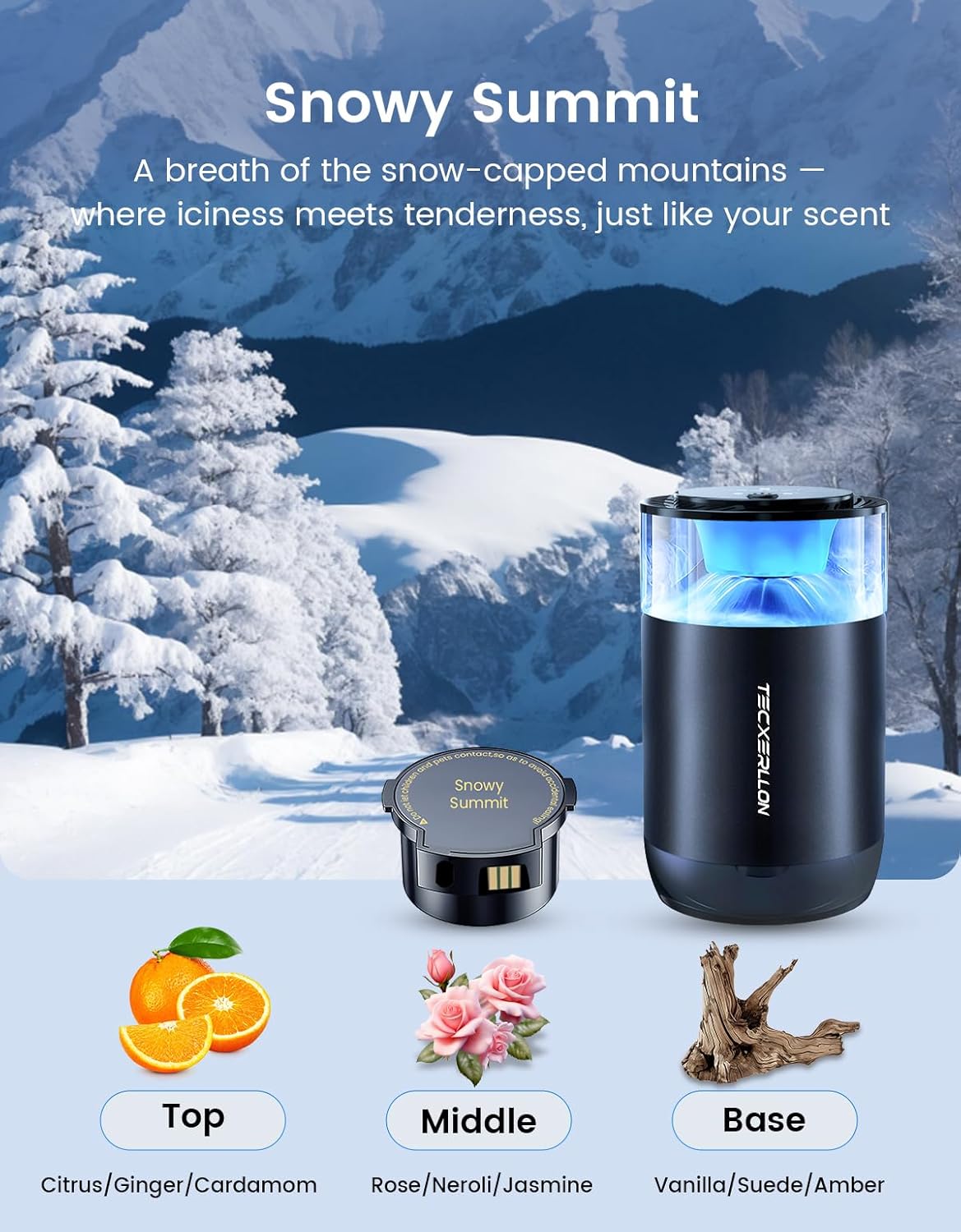 Car Diffuser Air Freshener with Smart Spray Modes, 1600 Sprays, USB-C Rechargeable, Auto On/Off, Essential Oil Level Indicator, 650mAh Battery, 2 Signature Scents, Ambient Light