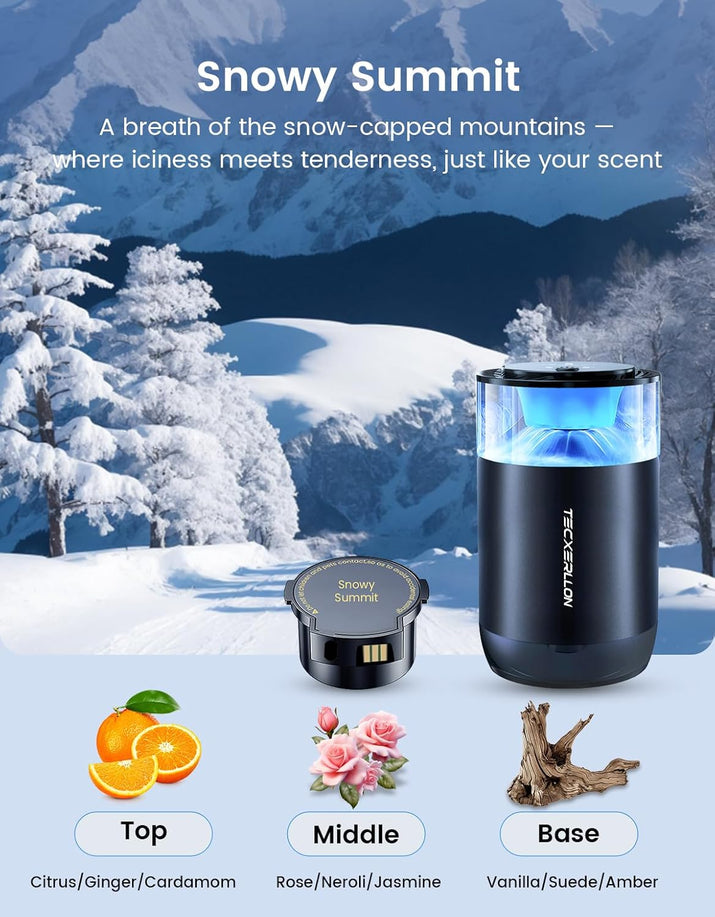 Car Diffuser Air Freshener with Smart Spray Modes, 1600 Sprays, USB-C Rechargeable, Auto On/Off, Essential Oil Level Indicator, 650mAh Battery, 2 Signature Scents, Ambient Light