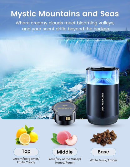 Car Diffuser Air Freshener with Smart Spray Modes, 1600 Sprays, USB-C Rechargeable, Auto On/Off, Essential Oil Level Indicator, 650mAh Battery, 2 Signature Scents, Ambient Light