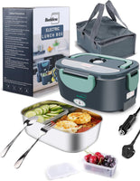 Buddew Electric Lunch Box 80W Lunch Heater for Adults, 12/24/110-230V Portable Food Warmer for Travel & Work, 1.5L, Loncheras para Hombres de Trabajo (Green)