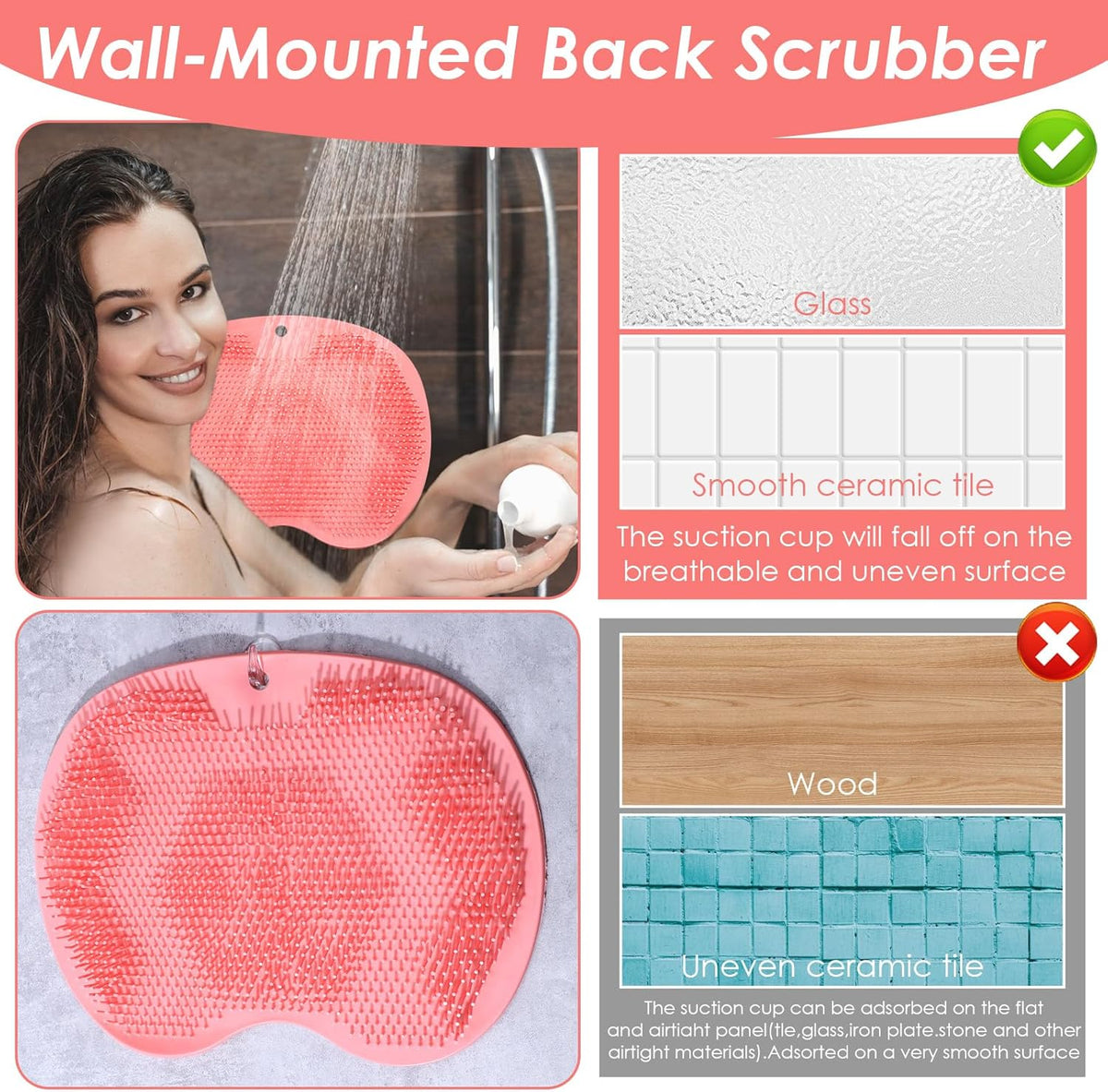 Foot Scrubber Mat,Silicone Foot Scrubber for Shower,Feet Washer for Shower Floor with Non-Slip Suction Cups,Exfoliating Bath Wash Pad,Feet and Back Scrubbers for Showers Floor, Pink