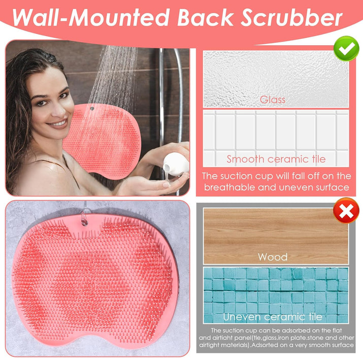 Foot Scrubber Mat,Silicone Foot Scrubber for Shower,Feet Washer for Shower Floor with Non-Slip Suction Cups,Exfoliating Bath Wash Pad,Feet and Back Scrubbers for Showers Floor, Pink