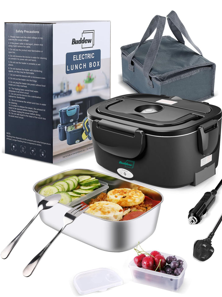 Buddew Electric Lunch Box 80W Lunch Heater for Adults, 12/24/110-230V Portable Food Warmer for Travel & Work, 1.5L, Loncheras para Hombres de Trabajo (Green)