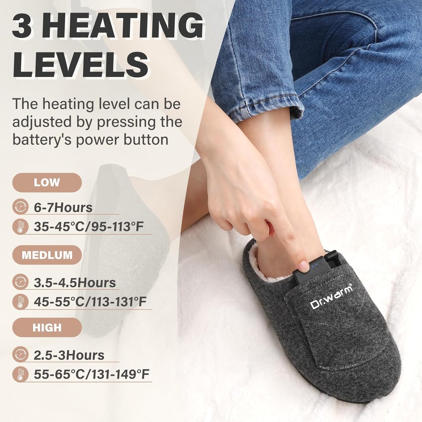 Dr.warm Electric Heated Slippers, Unisex Heating Slipper Winter with Rechargeable Battery for Women Men