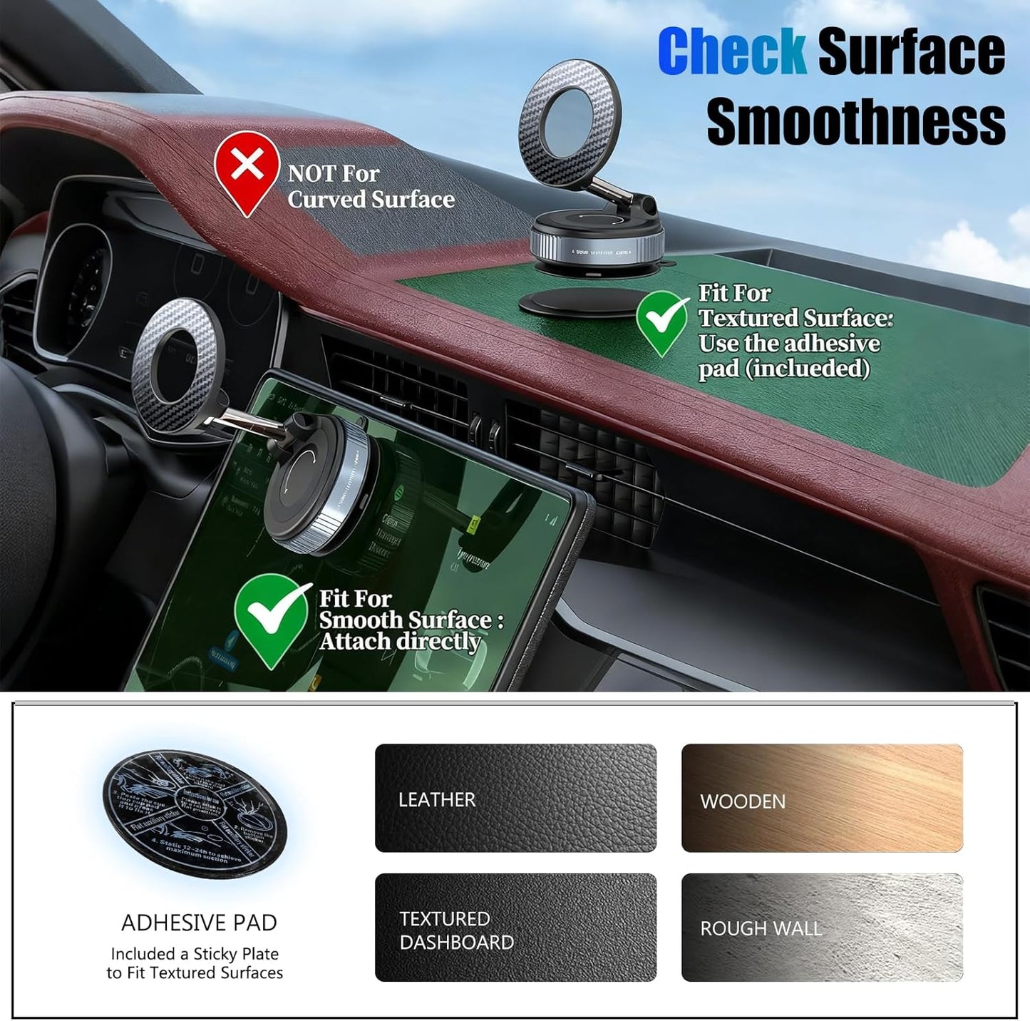 Lichamp Vacuum Magnetic Phone Holder for Car Suction Phone Mount 360° Rotation Adjustable & Foldable Strong Magnetic Suction for iPhone17/16/15/14/13/12 Pro/Pro Max on Mirror, Smooth Surface