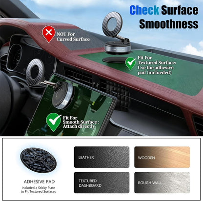 Lichamp Vacuum Magnetic Phone Holder for Car Suction Phone Mount 360° Rotation Adjustable & Foldable Strong Magnetic Suction for iPhone17/16/15/14/13/12 Pro/Pro Max on Mirror, Smooth Surface