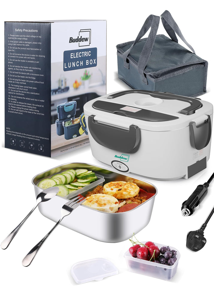 Buddew Electric Lunch Box 80W Lunch Heater for Adults, 12/24/110-230V Portable Food Warmer for Travel & Work, 1.5L, Loncheras para Hombres de Trabajo (Green)
